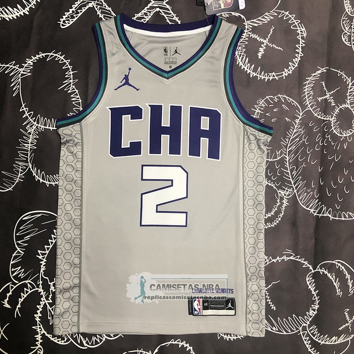 Camiseta Charlotte Hornets LaMelo Ball NO 2 Ciudad Edition Gris